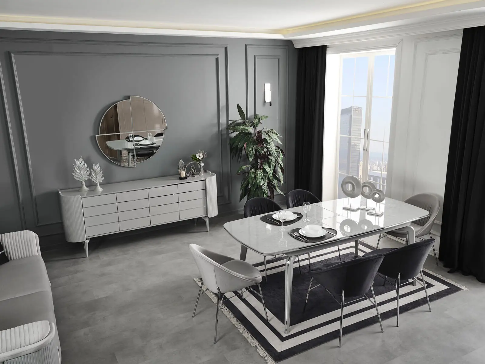 Karya Sis Gri Yemek Odası 2 Karya Yemek Odası